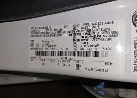 2013 Ford Fiesta Se from USA, damaged, VIN 3FADP4EJ5DM202864